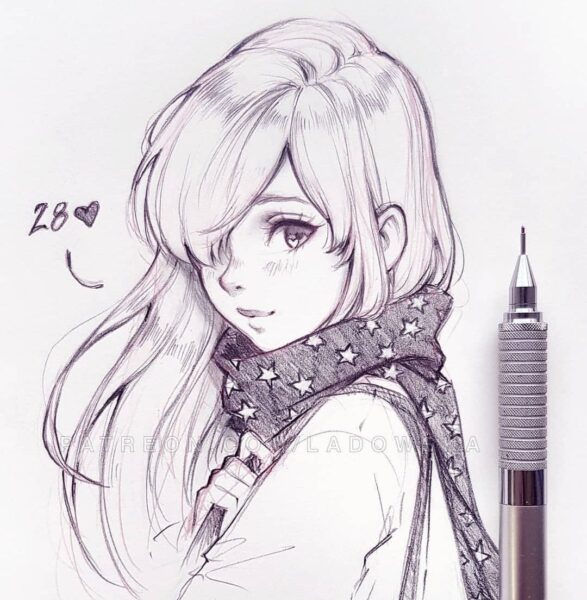 hình hình họa vẽ giành giật anime girl đẹp nhất vì thế cây viết chì