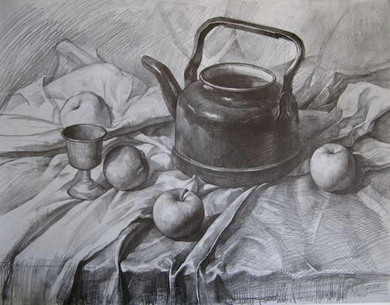 tranh ảnh vẽ bút chì mẫu vật cái siêu quả táo trên bàn