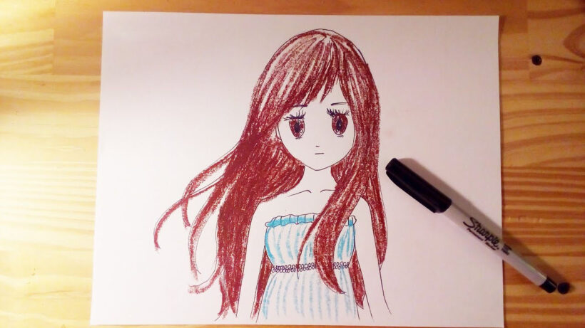 tranh vẽ anime nữ dễ vẽ bằng bút chì màu