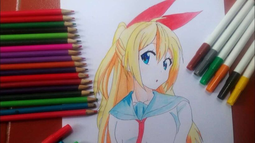 tranh vẽ anime phái nữ tóc vàng giản dị vì chưng cây viết chì