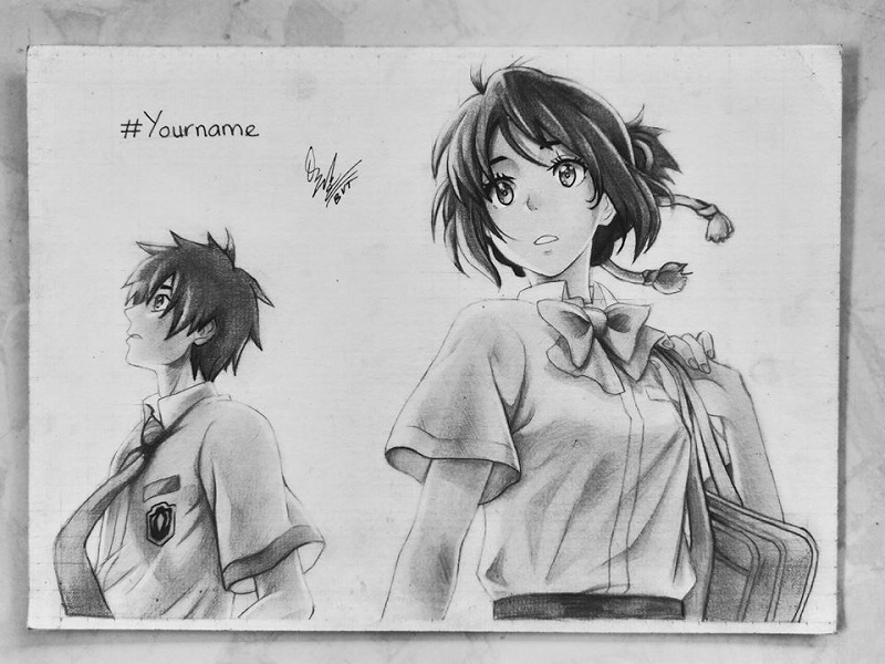 tranh vẽ anime Yourname vì chưng cây viết chì 3 chiều đẹp