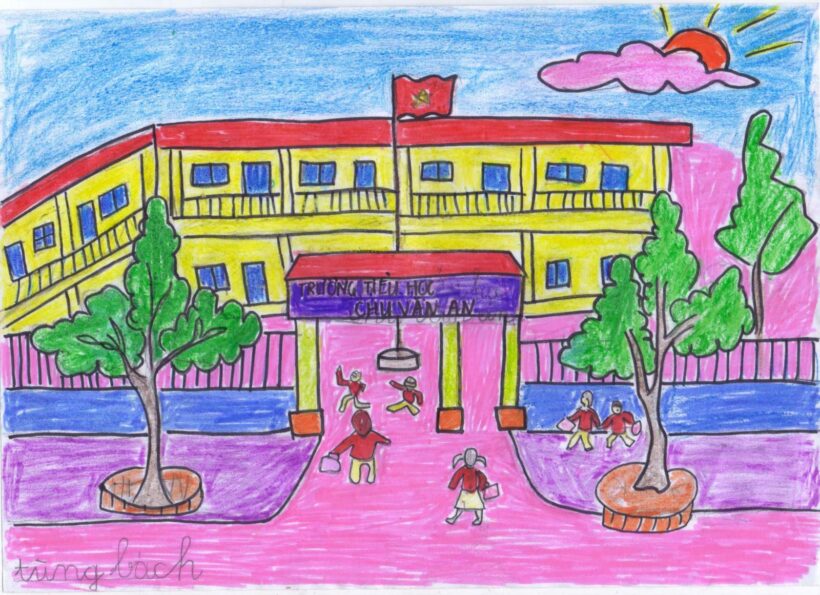 tranh vẽ trường em của học sinh