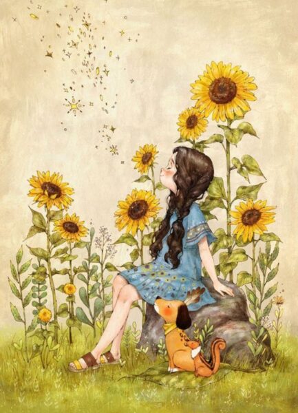 vẽ tranh đề tài tự chọn cô gái trong vườn hoa hướng dương