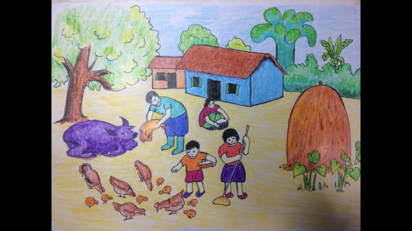 vẽ tranh đề tài tự chọn đơn giản về cuộc sống của người nông thôn