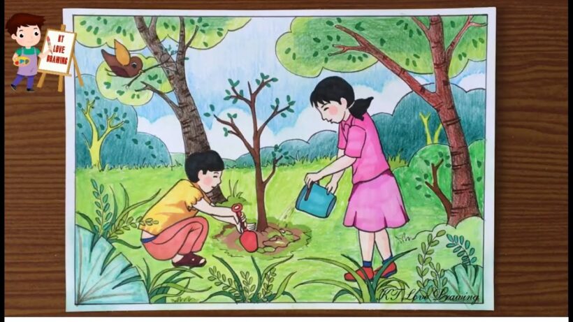 vẽ tranh đề tài tự chọn trồng cây