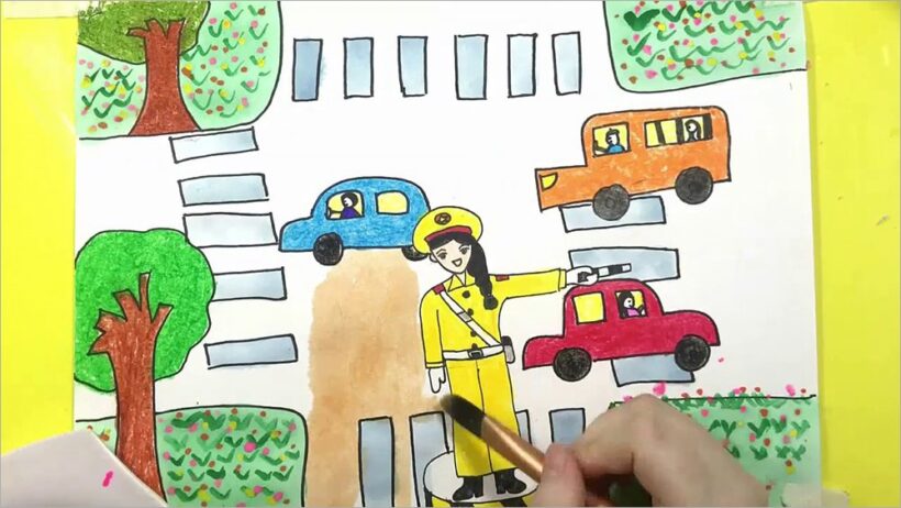 vẽ tranh đề tài ước mơ của em làm cảnh sát giao thông