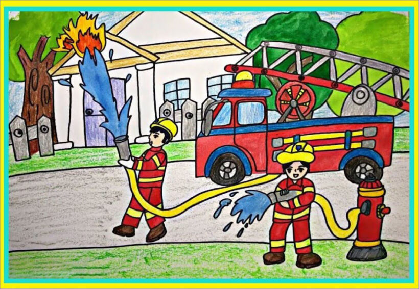 vẽ tranh đề tài ước mơ của em làm người lính cứu hỏa cho cộng đồng