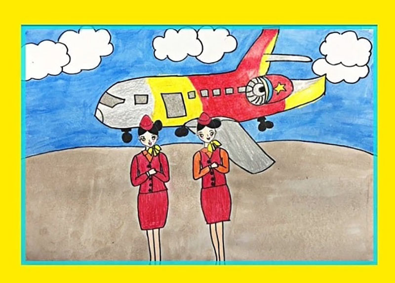 vẽ tranh đề tài ước mơ của em làm tiếp viên hàng không