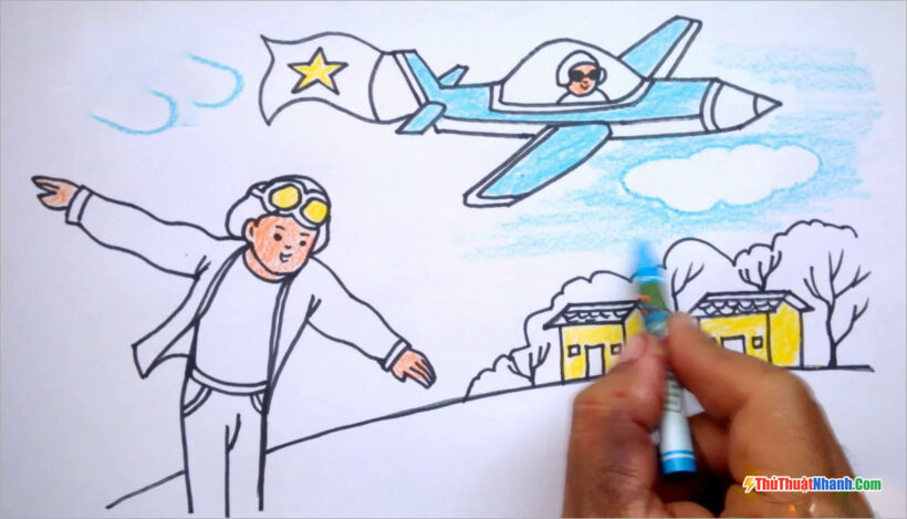 vẽ tranh đề tài ước mơ của em trở thành phi công lái máy bay trên bầu trời