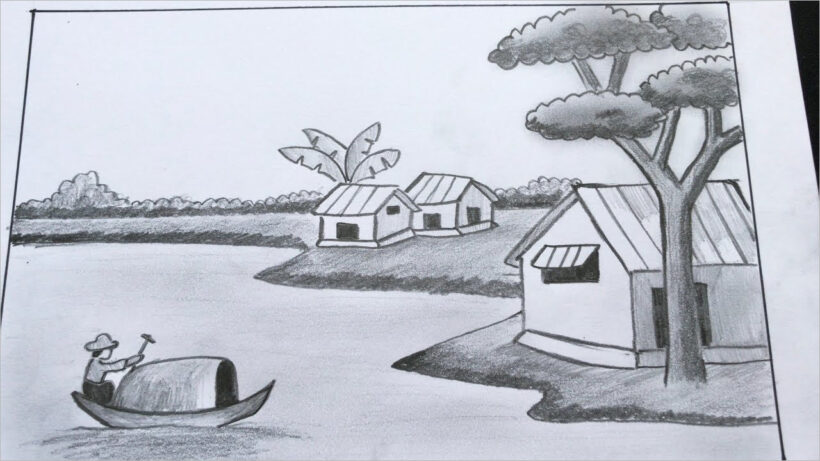vẽ tranh phong cảnh làng quê bằng bút chì