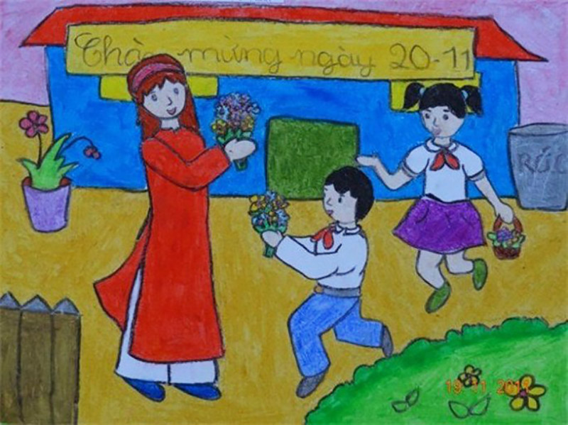 Vẽ tranh về đề tài 20 11 Ngày Nhà Giáo Việt Nam đơn giản nhất